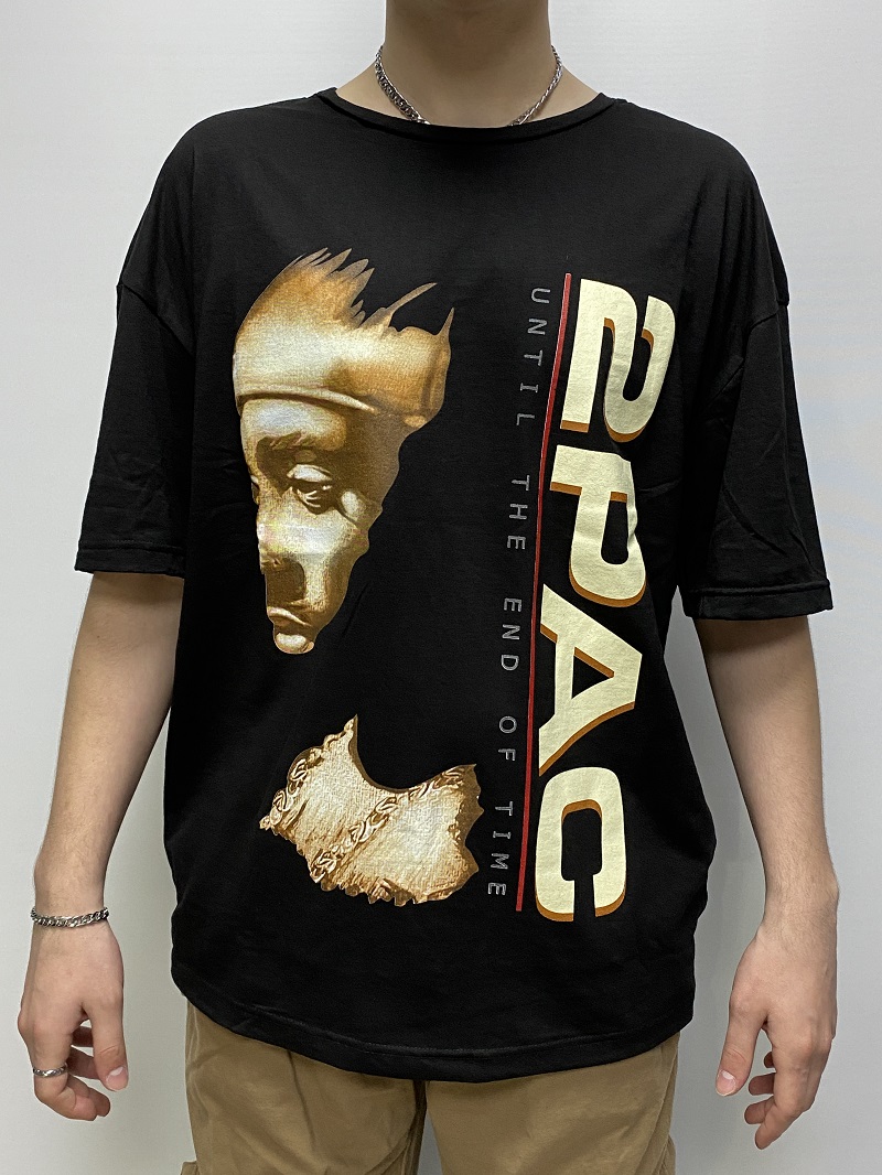 2PAC Baskılı Siyah Oversize Tişört