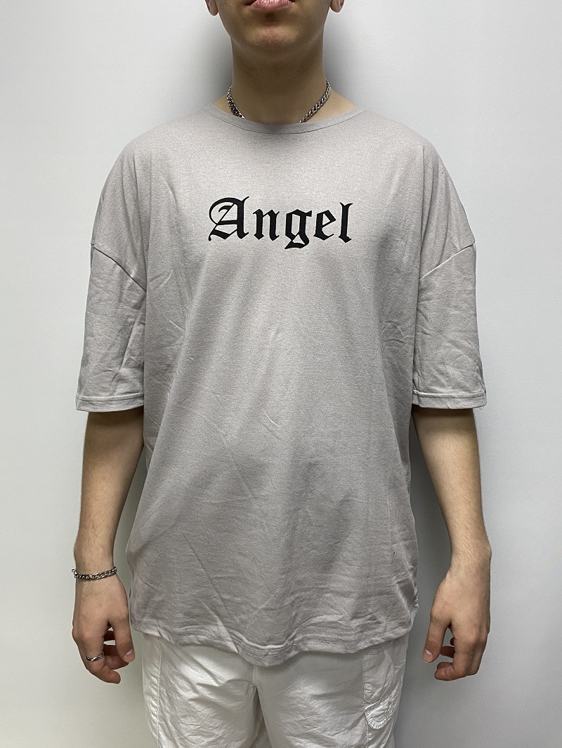 Angel Baskılı Gri Oversize Tişört