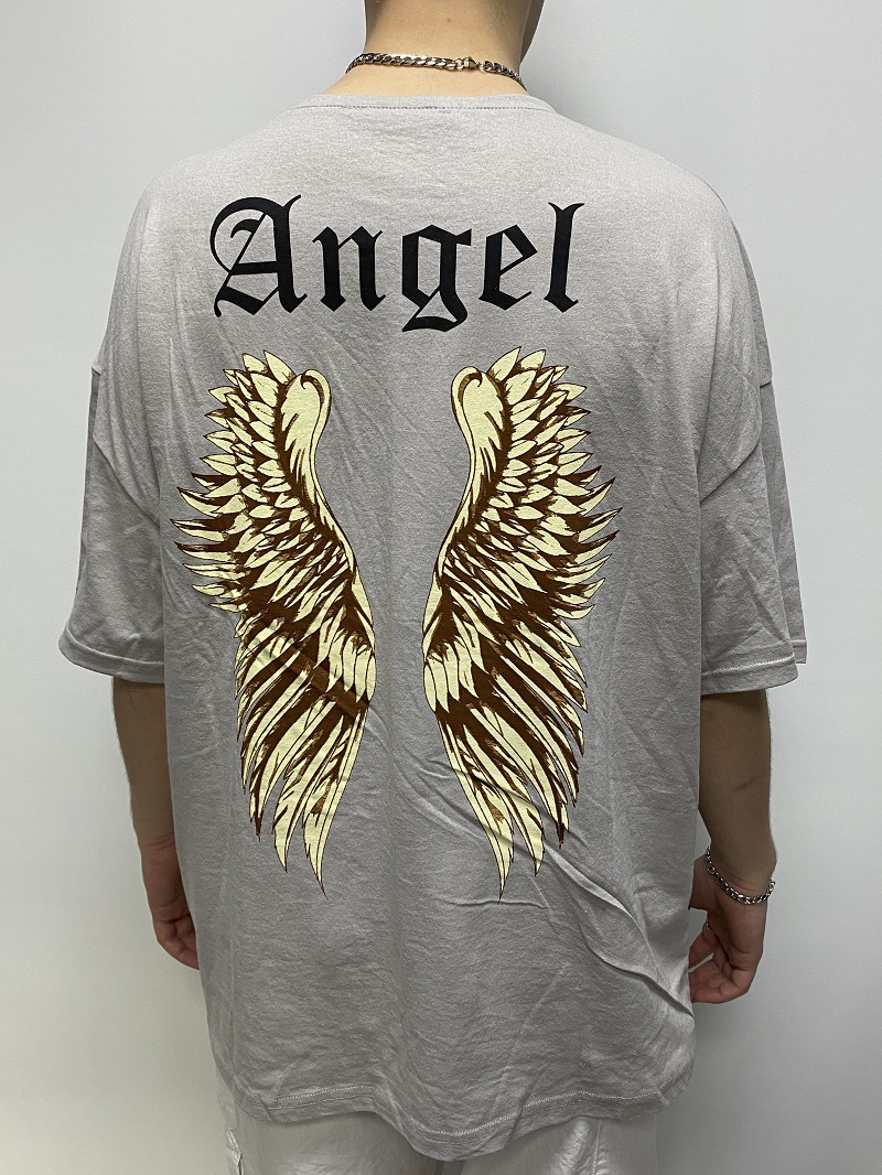 Angel Baskılı Gri Oversize Tişört