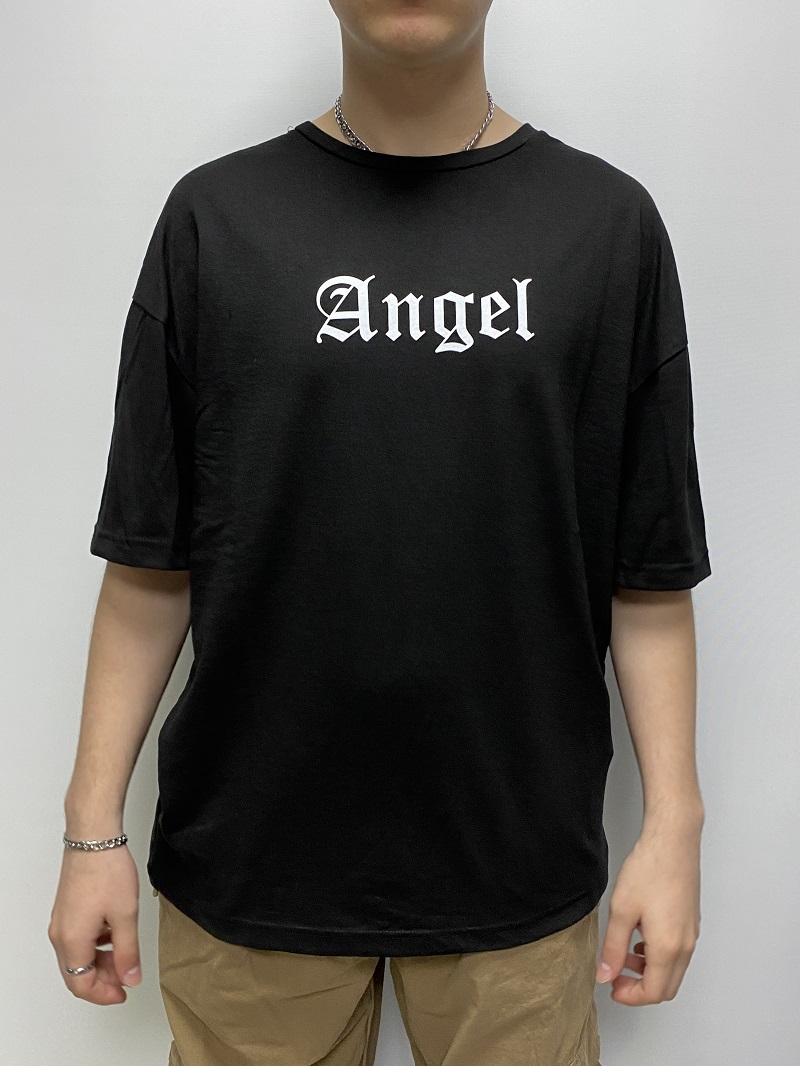Angel Baskılı Siyah Oversize Tişört