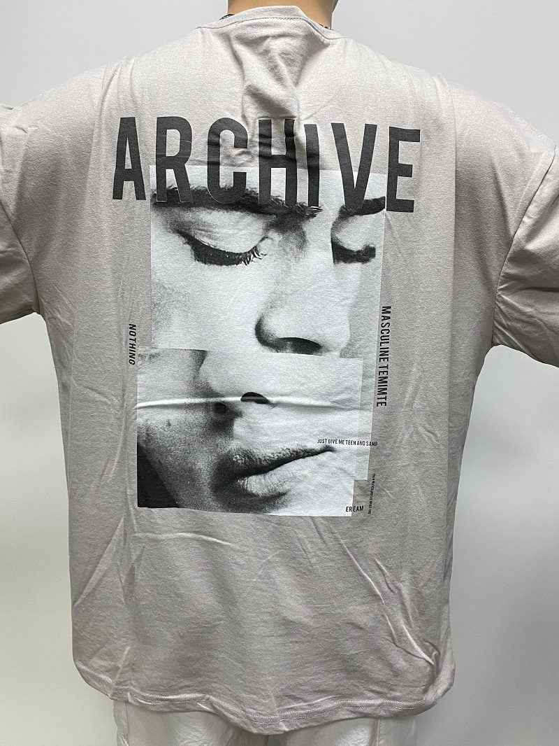 Archive Baskılı Gri Oversize Tişört