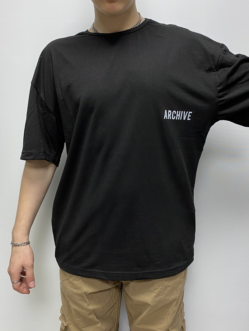 Archive Baskılı Siyah Oversize Tişört