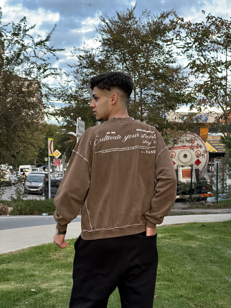 Asıt Yıkamalı Kahverengı Oversize Sweatshirt