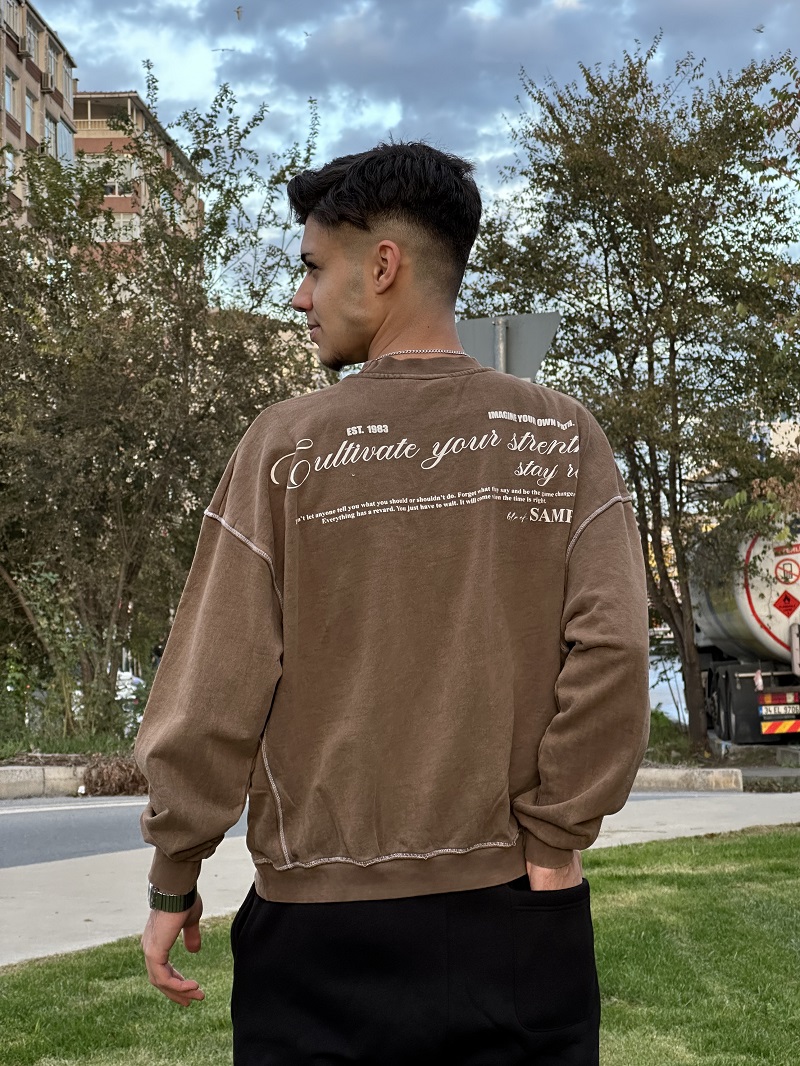 Asıt Yıkamalı Kahverengı Oversize Sweatshirt