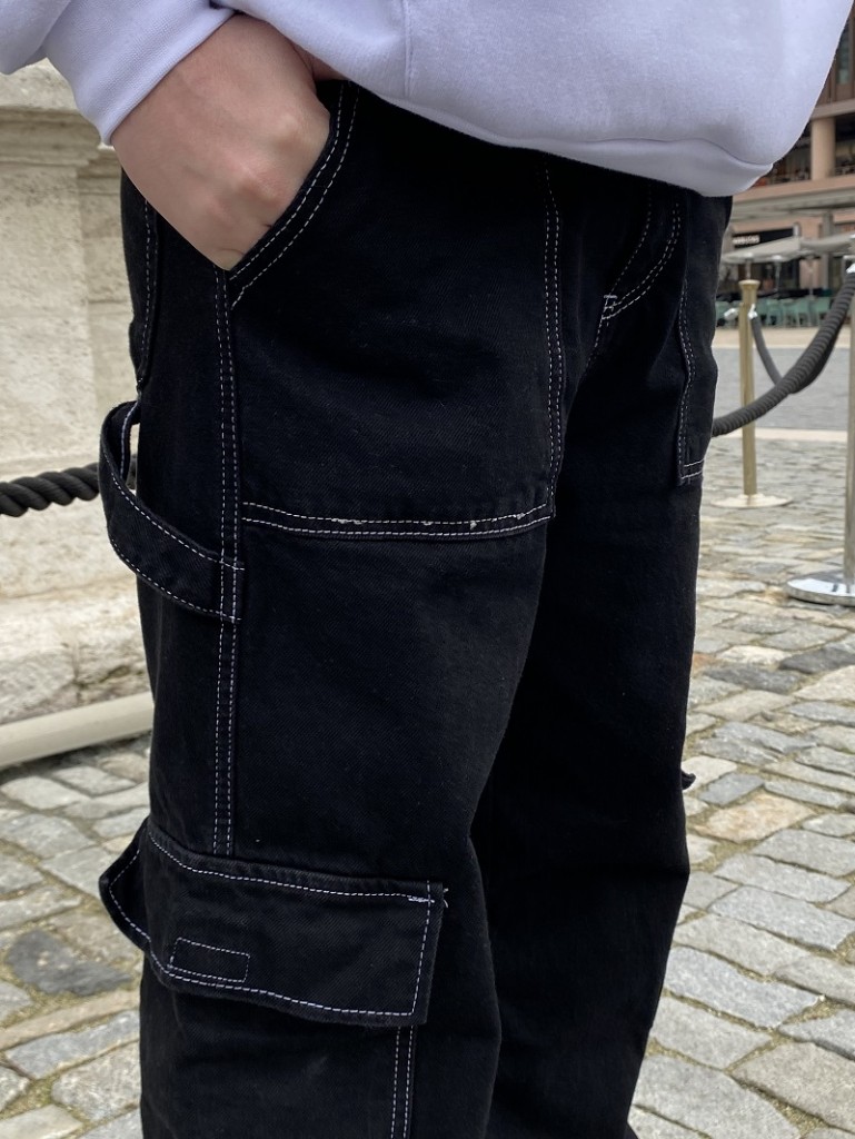 Cargo Pocket Siyah Baggy Jean 