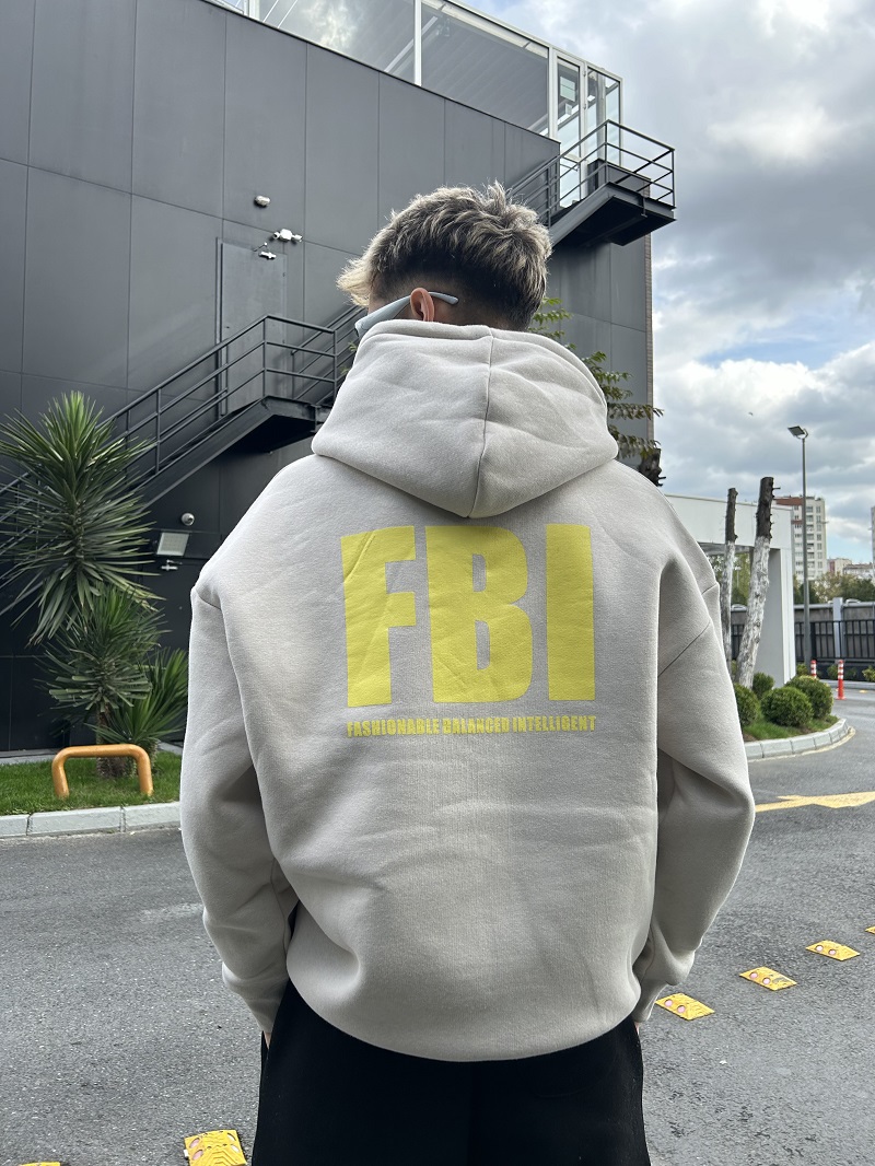 FBI Baskılı Krem Oversize Hoodie Sweatshirt FBI Baskılı Krem Oversize Hoodie Sweatshirt