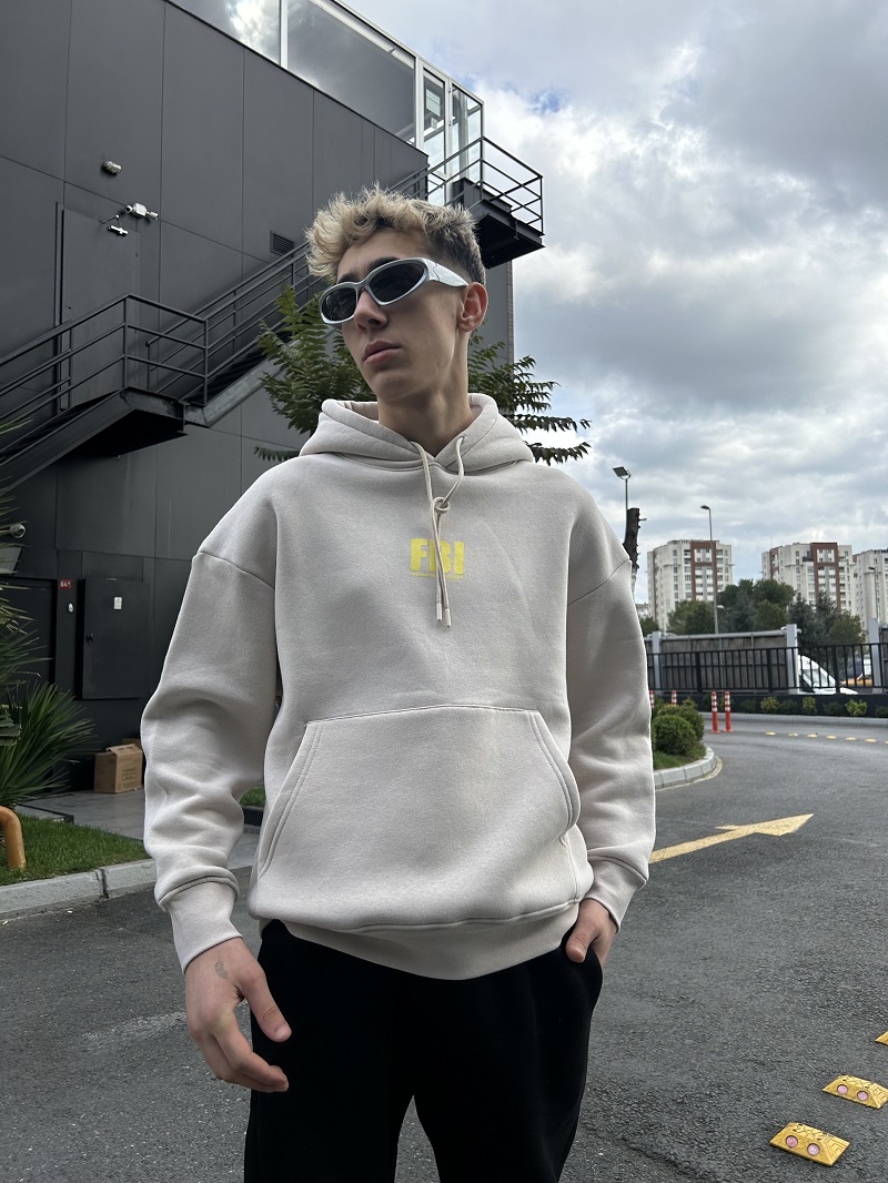 FBI Baskılı Krem Oversize Hoodie Sweatshirt FBI Baskılı Krem Oversize Hoodie Sweatshirt