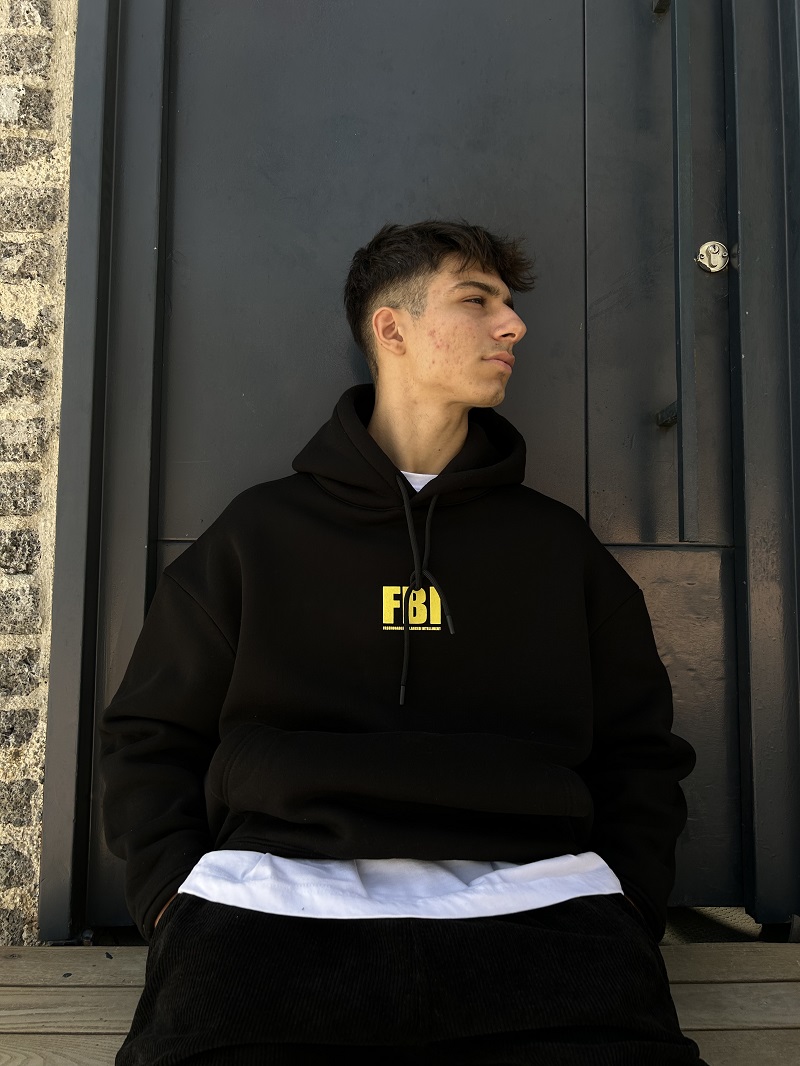 FBI Baskılı Siyah Oversize Hoodie Sweatshirt