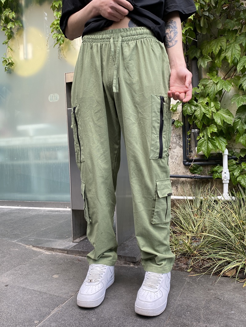 Fermuar Detaylı Haki Oversize Pantolon Fermuar Detaylı Haki Oversize Pantolon