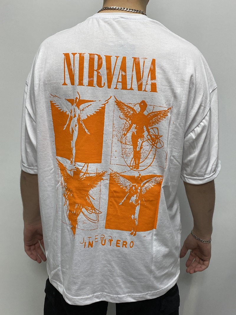 Nirvana Baskılı Beyaz Oversize Tişört