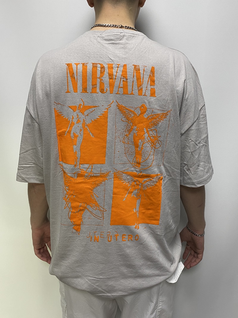 Nirvana Baskılı Gri Oversize Tişört
