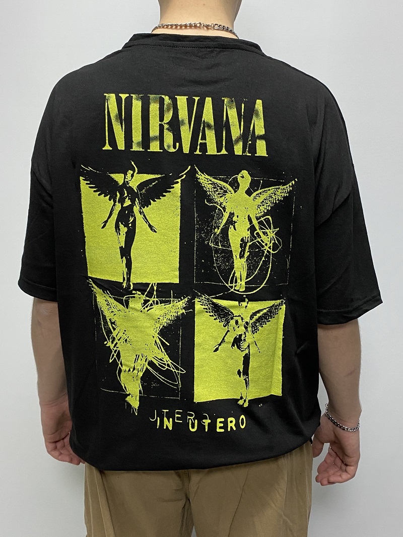 Nirvana Baskılı Siyah Oversize Tişört