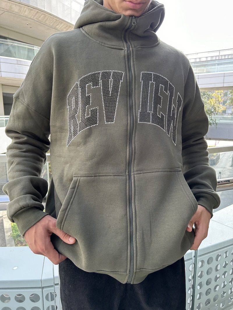 Taşlı Hakı Oversize Zip Hırka Taşlı Hakı Oversize Zip Hırka