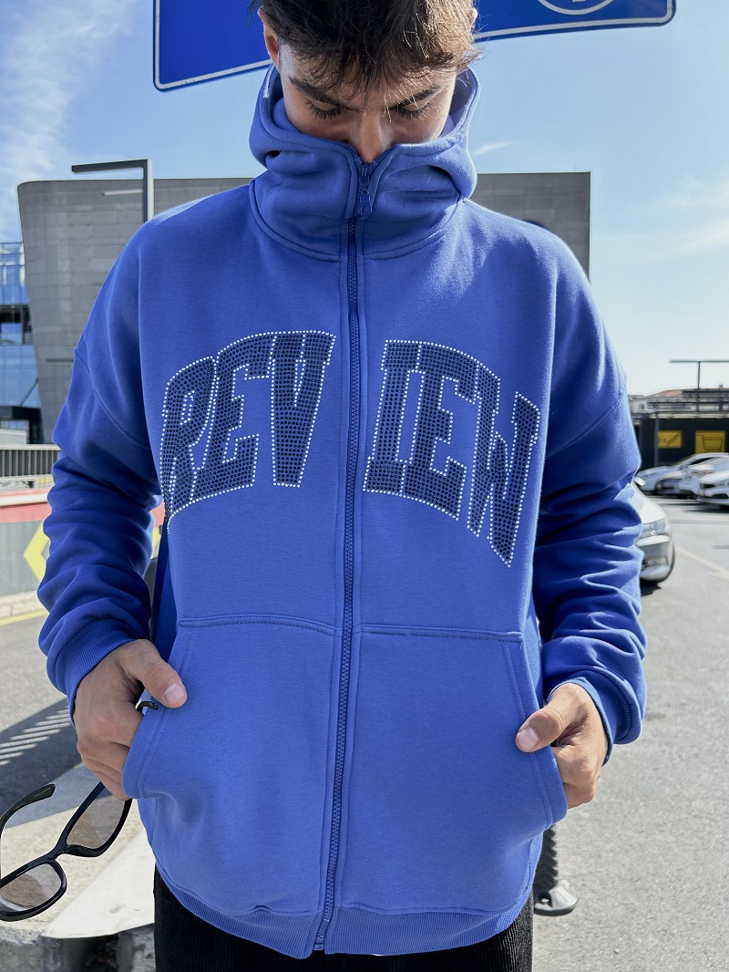 Taşlı Mavi Oversize Zip Hırka Taşlı Mavi Oversize Zip Hırka